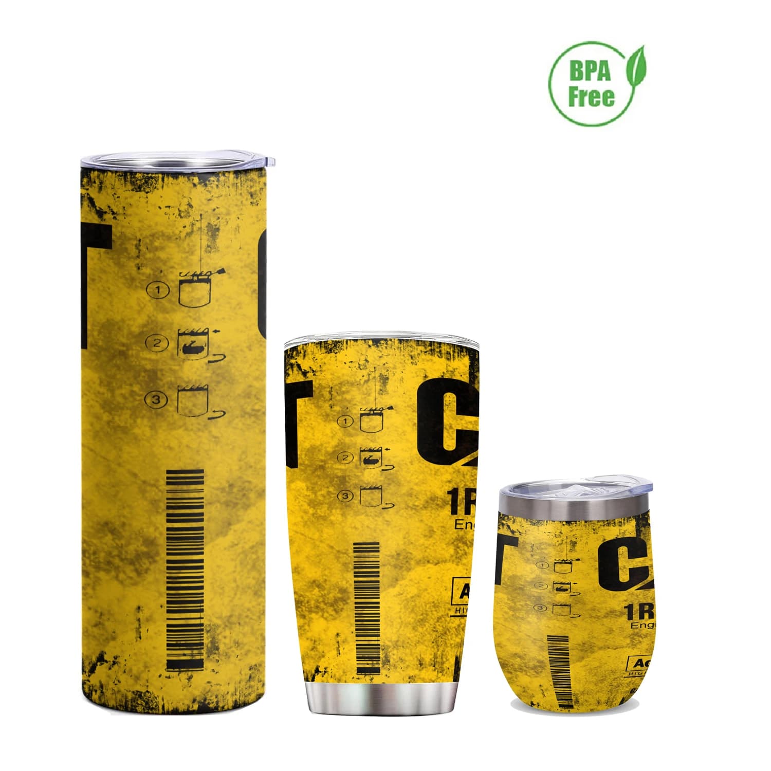 Bicchiere isolato in acciaio inossidabile da 20/12 Oz Filtro olio motore Giallo a doppia parete con coperchio per mantenere la bevanda calda fredda Stampa tazza per auto Regalo