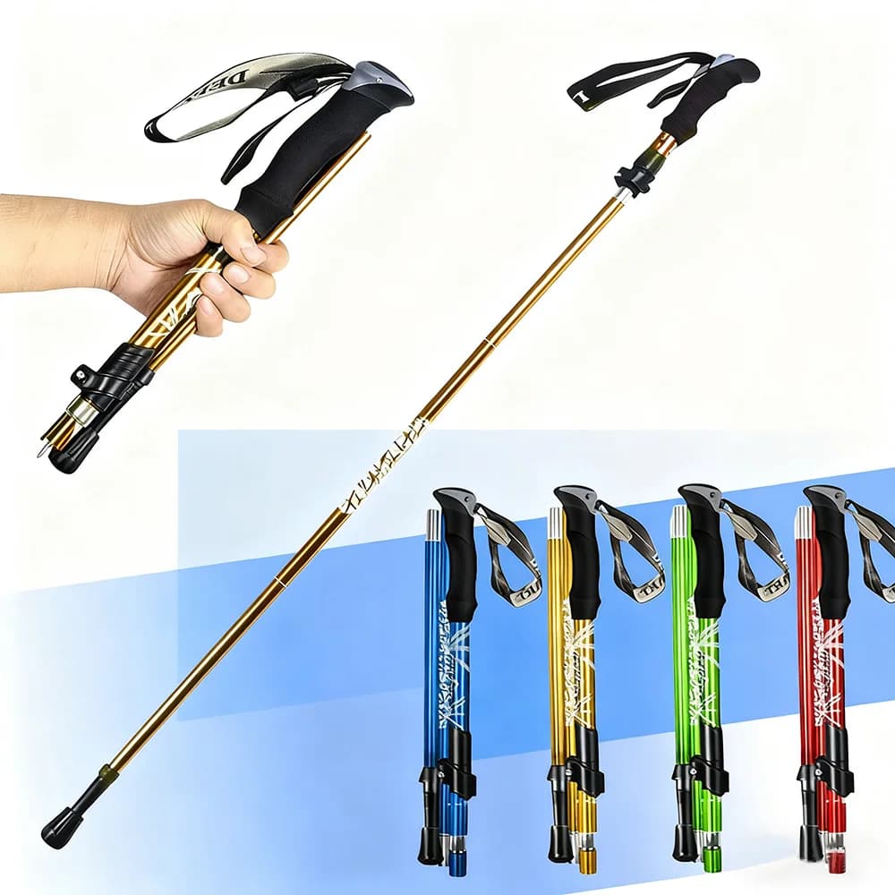 1Pcs Lightweight Trekking Poles 5 Section Portable Outdoor Foldable Telescopic Aluminum Alloy Walking Stick For Hiking Climbing