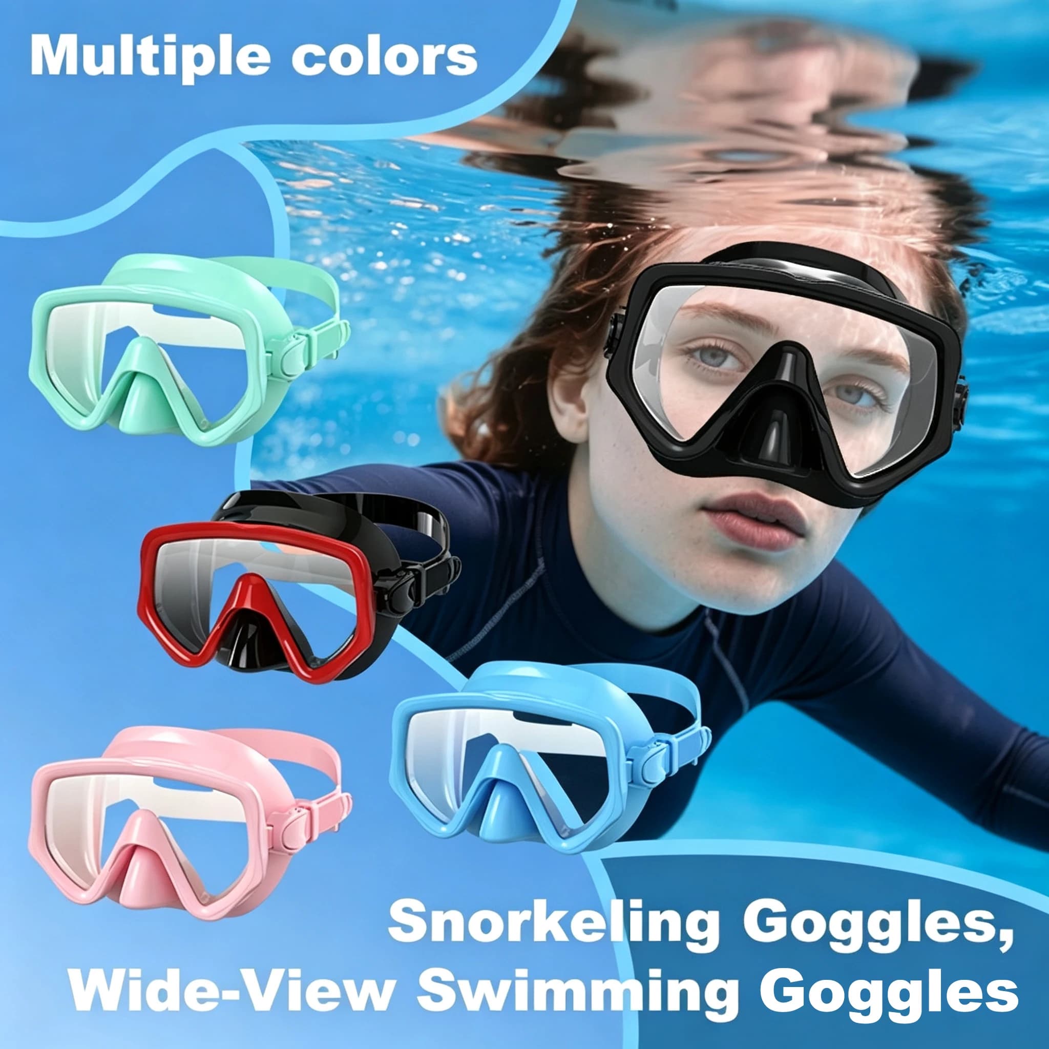 Diving Goggles, Snorkeling Gear, Anti-Fog and Leak-Proof, Soft Silicone Skirt, Adjustable Head Strap, Universal for Adult Swim
