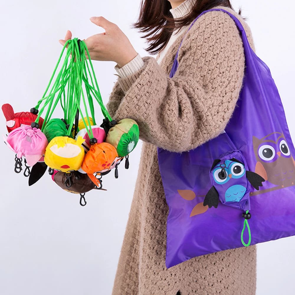 Borsa per la spesa pieghevole ecologica Borsa a tracolla riutilizzabile per cartoni animati Borse per la spesa portatili da donna Borsa per la spesa Organizzatore domestico