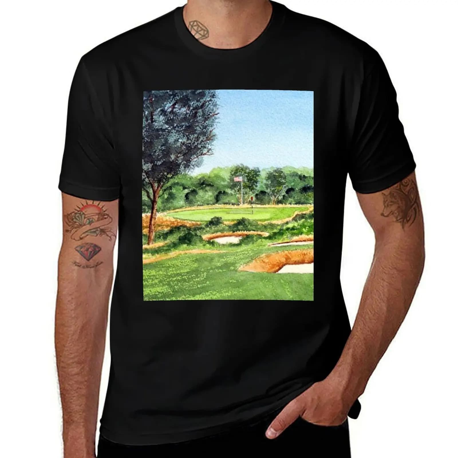 T-shirt del 16° Green del campo da golf Merion, T-shirt semplice e festiva