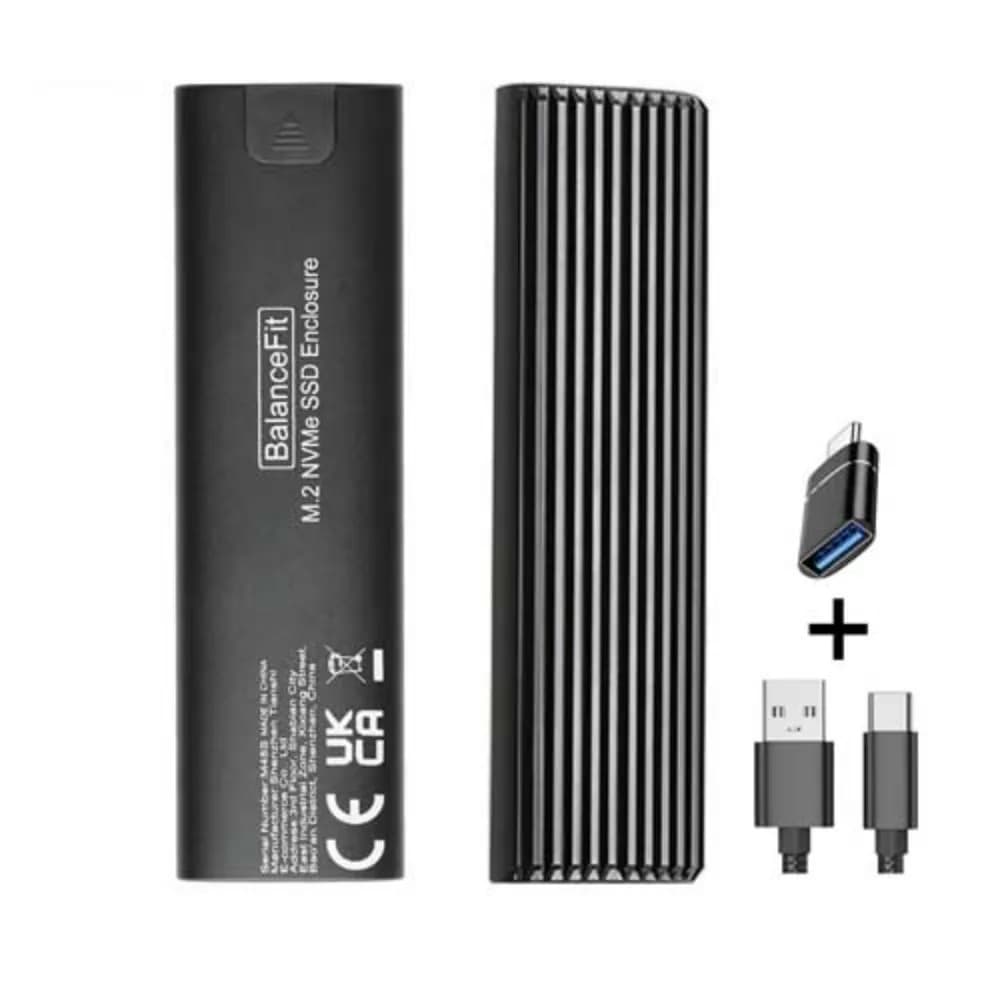 Custodia esterna NVMe M.2 da 10 Gbps - Alluminio nero, dissipazione del calore, cavo tipo C/USB + adattatore, chiave 2230-2280 M/B&M