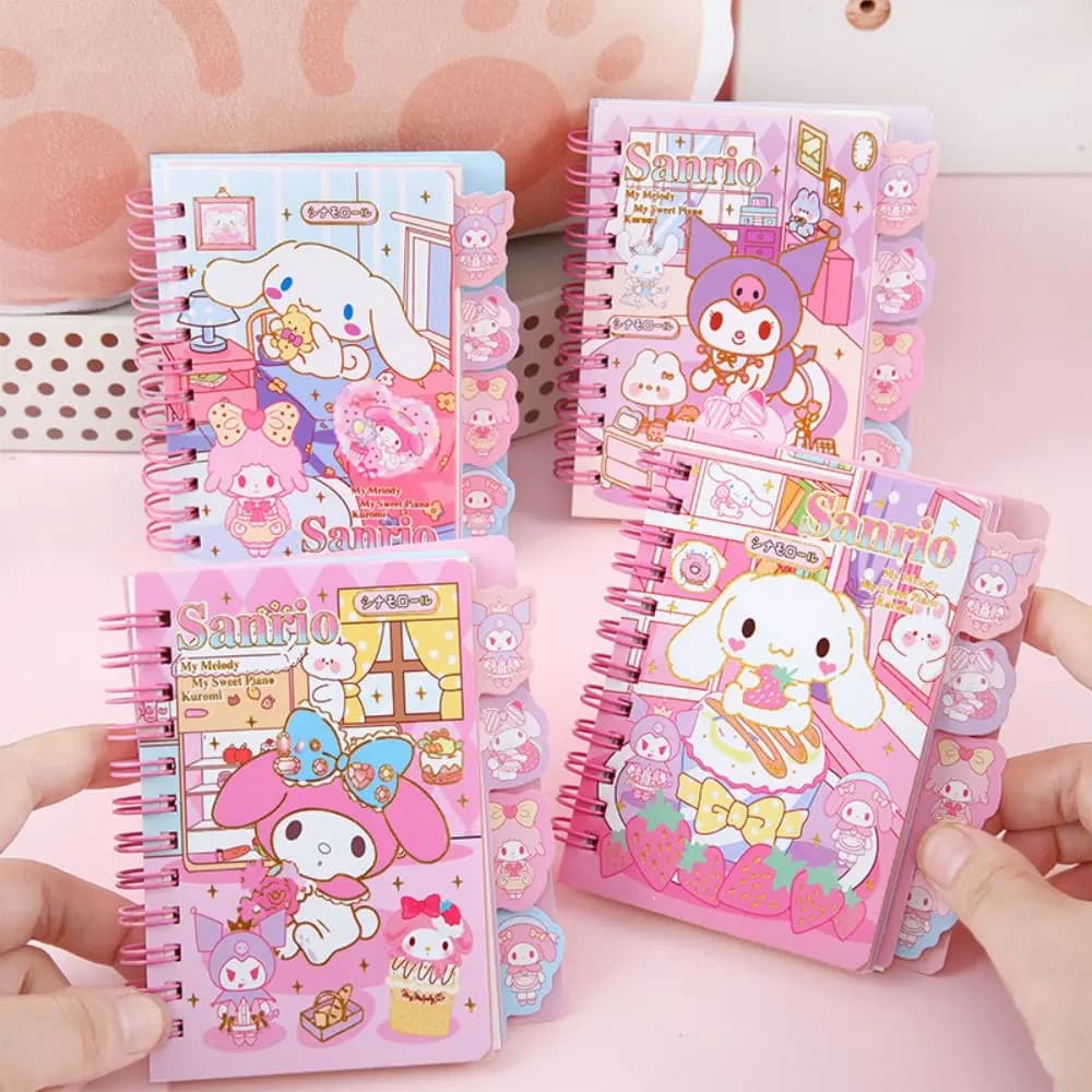 Kawaii Sanrio Coil Notebook Cartoon Cinnamoroll Modello di stampa Studente Cancelleria Blocco note Kuromi Ledger portatile a mano Regalo per bambini