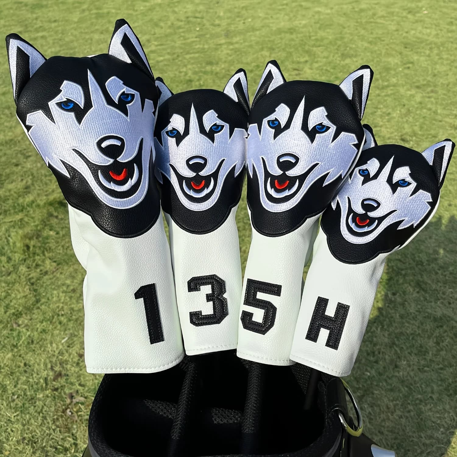 1pc/4pcs Husky Golf Hat Set with Wolf Head Design - Elastic Closure, Durable Golf Club Head Covers for Driver