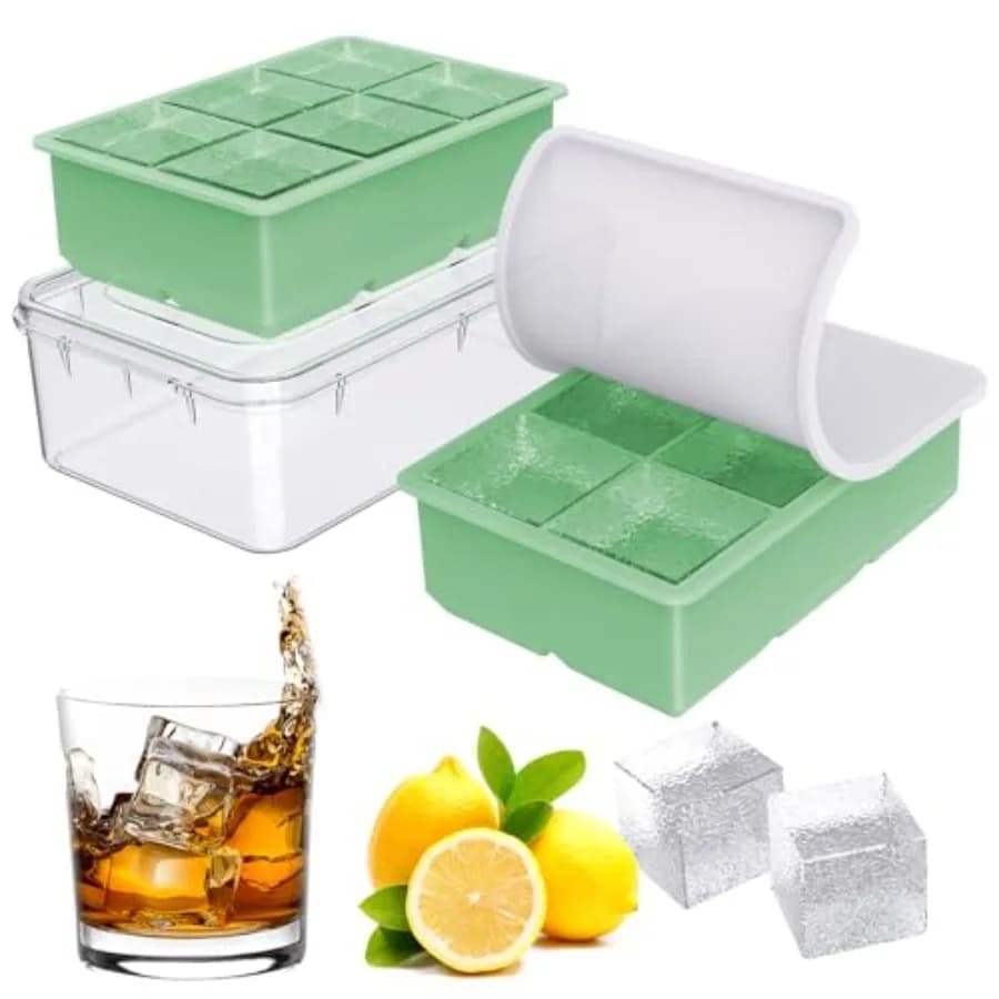 Vassoio per cubetti di ghiaccio grande per Whiey Confezione da 2 stampi per cubetti di ghiaccio quadrati grandi da 2 pollici in silicone vecchio stile per cocktail - Enorme