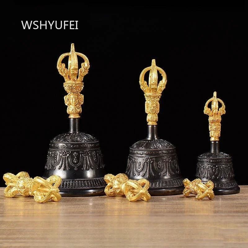 2pcs Tibetan Buddhist Vajra Bell And Dorje Set Copper Alloy Meditation Ritual Bell Vajra Pestle Religious Ceremony Ornament