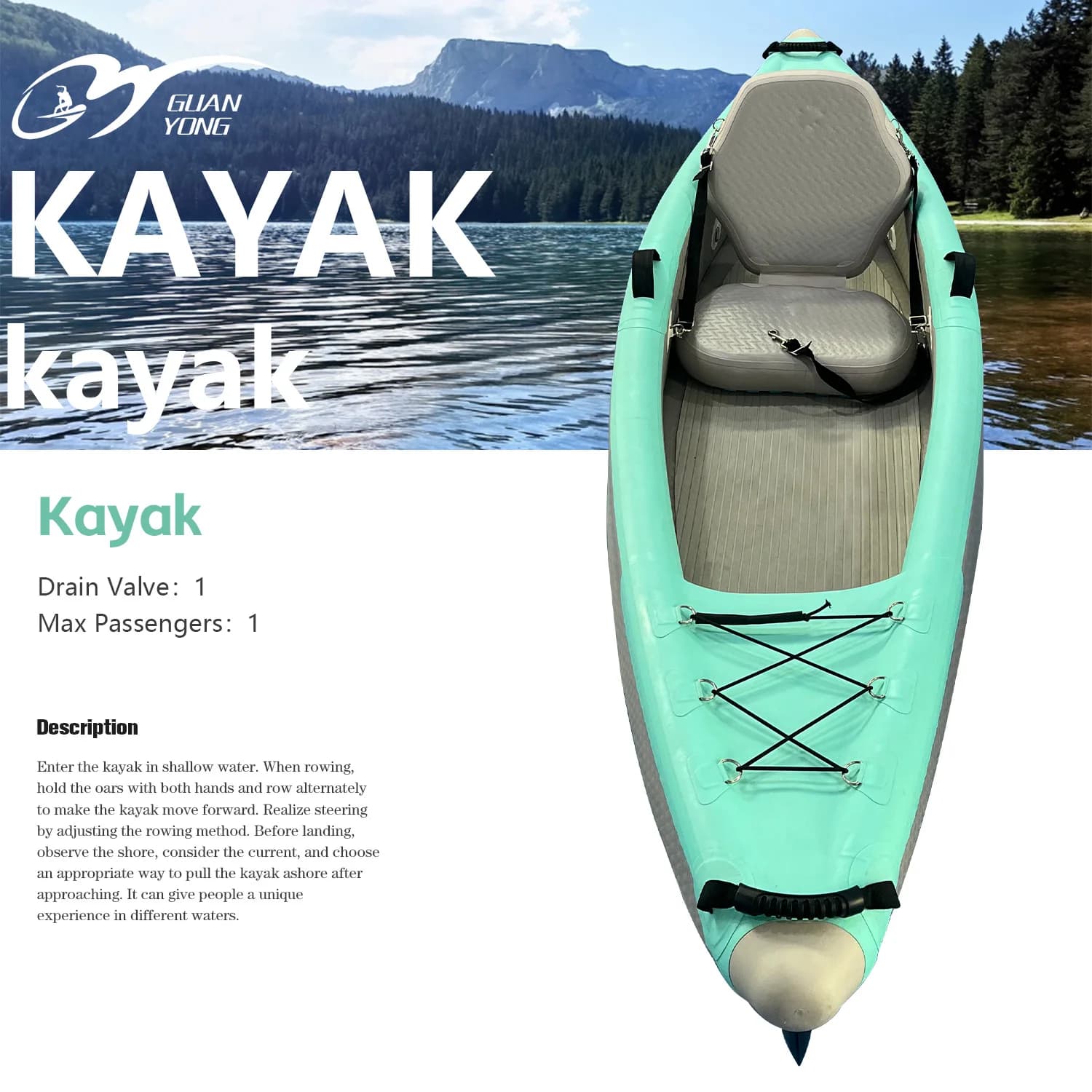Kayak Gonfiabile Pieghevole per 2 Persone, Facile da Trasportare, con Pagaia Rimovibile, Ideale per la Pesca