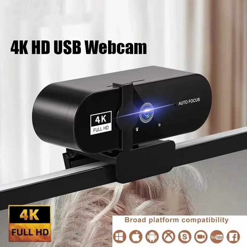 Webcam 4K 1080P con Microfono, Autofocus, 8MP, per PC Windows, Laptop, iOS, Macbook, Videocamera Esterna per Videochiamate