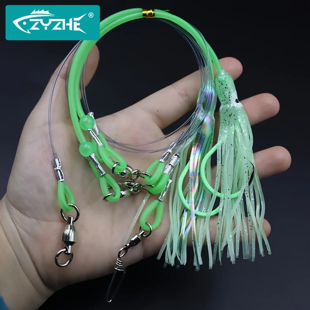 ZYZHE 1pc Attrezzatura per la pesca in acque profonde con esche luminose a cerchio, amo e esca morbida a forma di polpo per la pesca in mare da barca