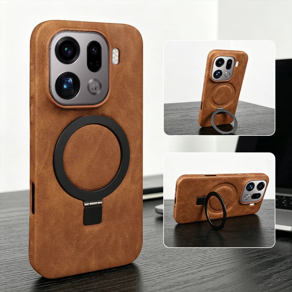 Custodia in pelle pieghevole con anello magnetico per OPPO Find X9 Pro X8 X7 Ultra X6 Pro, compatibile con MagSafe, cover posteriore per telefono X9 X9Pro