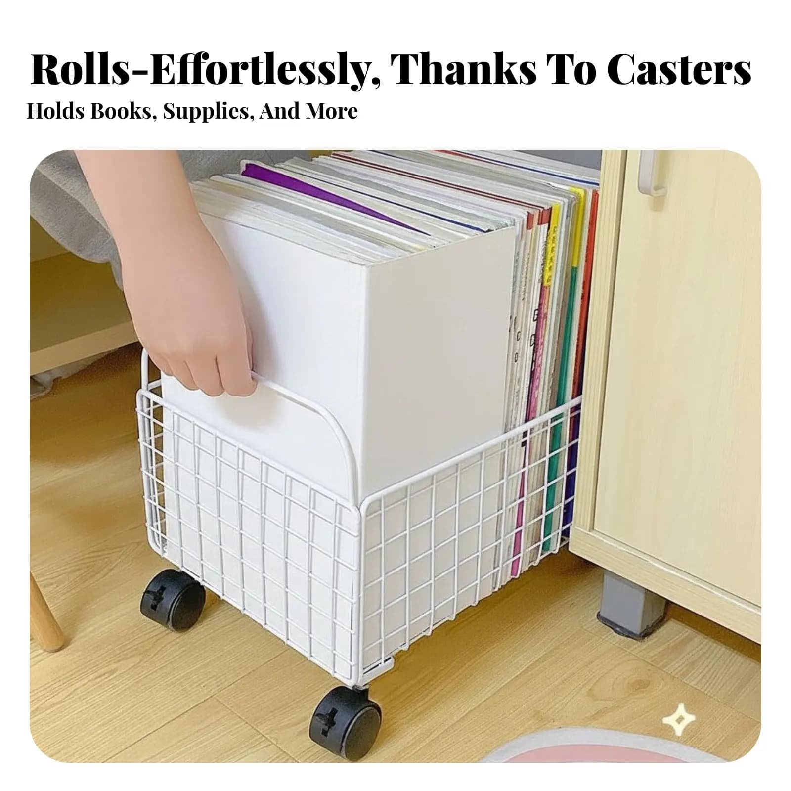 Organizzatore per Libri con Ruote, Design da Scrivania, Carrello Portaoggetti con Rotelle, Portatile per Bambini e Lavoratori d'Ufficio