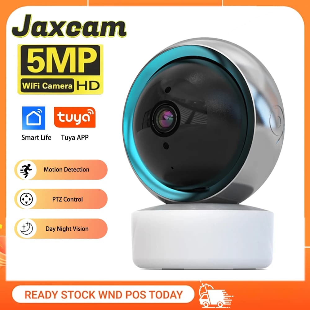 Telecamera IP PTZ WiFi Tuya 5MP 2K per Interni, Telecamera di Sicurezza Wireless con Rilevamento Umano, Baby Monitor, Visione Notturna a Colori