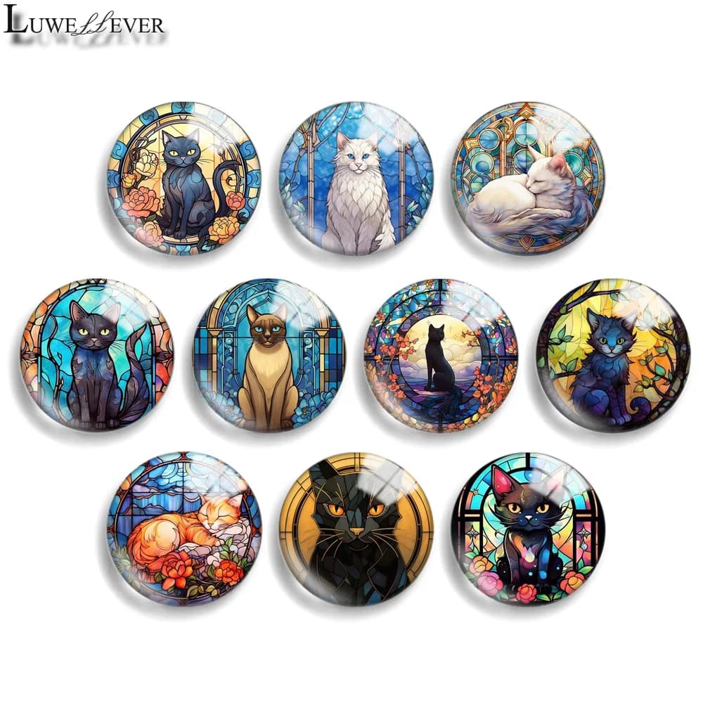 10mm 12mm 20mm 25mm 30mm 40mm 906 Cat Art Mix Round Glass Cabochon Jewelry Finding 18mm Snap Button Charm Bracelet
