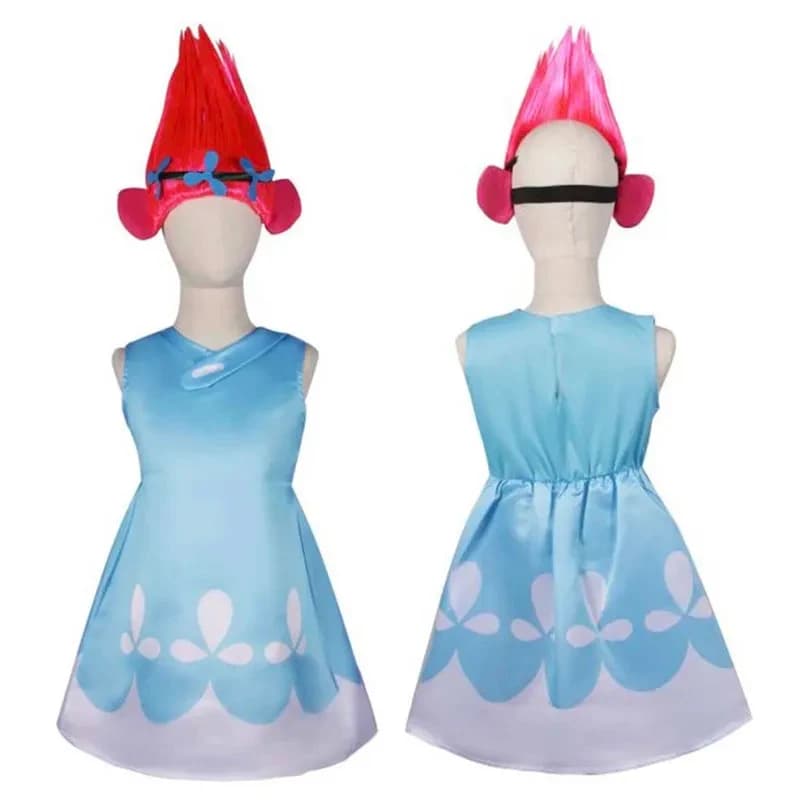 Costume da Principessa Trolls Deluxe per Bambina KKL3Halloween con Parrucca Poppy Troll k15[
