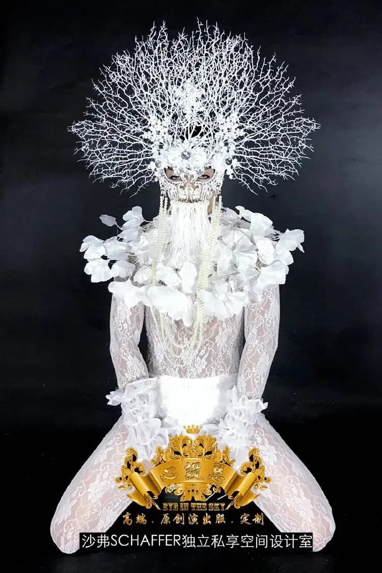 Branch Nightclub DS GOGO Men's White LED Light Christmas White Valentine's Day Performance Dress Halloween