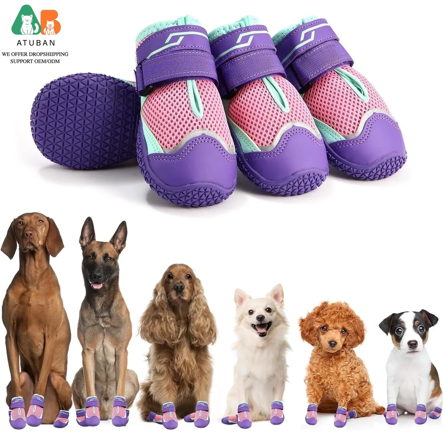 Scarpe per Cani ATUBAN per Pavimento Caldo, Stivali Antiscivolo e Protezioni per Zampe, Traspiranti per Escursioni Estive all'Aperto