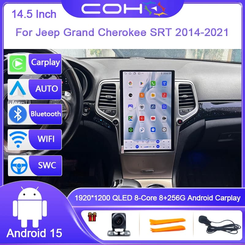 Autoradio Android 15 da 14,5 Pollici per Jeep Grand Cherokee 2014-2021, 8-Core 8G+256G, Lettore Multimediale, Ricevitore Stereo, GPS, 4G, Carplay