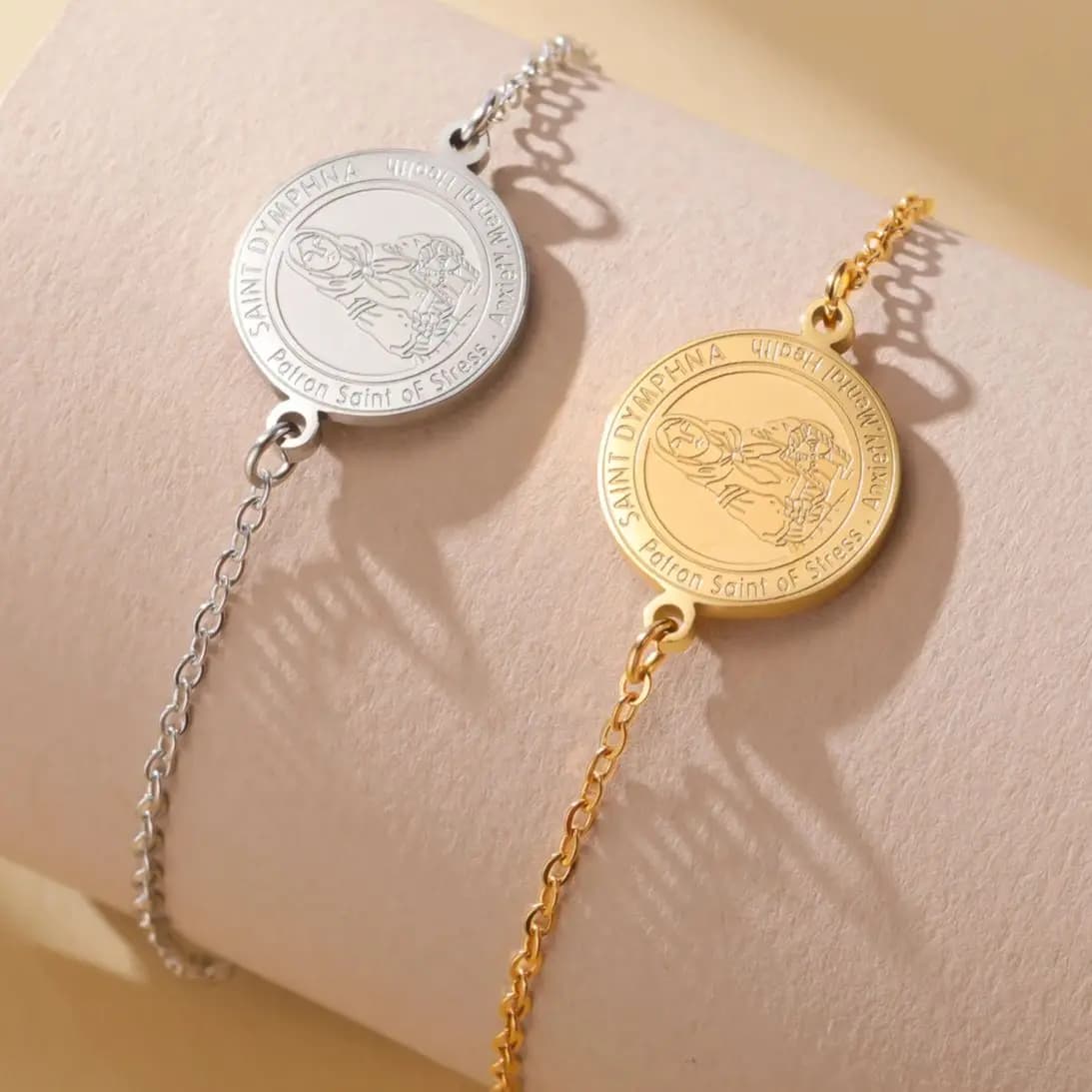 LIKGREAT Bracciale con ciondolo St Dymphna per donna Uomo Santi cattolici Regali per la salute mentale Ansia Sollievo Gioielli in acciaio inossidabile