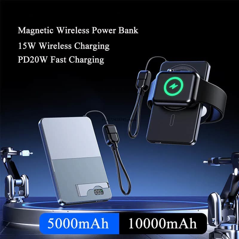 Power Bank Magnetico Wireless Ultra Sottile da 10000mAh con Ricarica Rapida PD20W e Supporto, Caricabatterie Portatile per iPhone 17 16 15