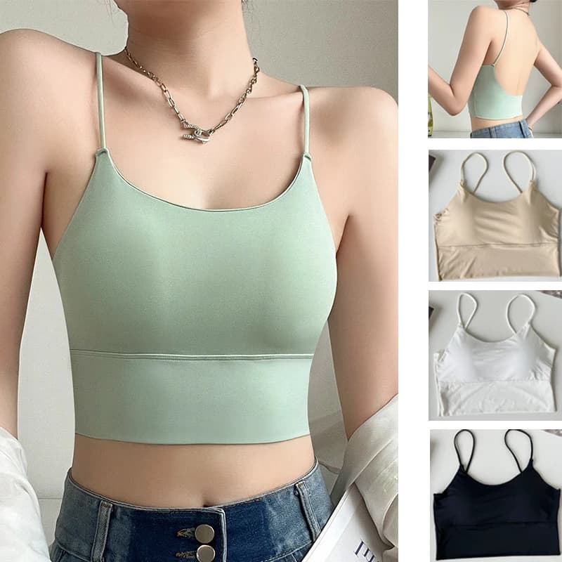 2 Pezzi Canotte da Donna in Seta Ghiaccio con Spalline, Imbottite, Sottili, per Uso Interno, Estive, Sexy