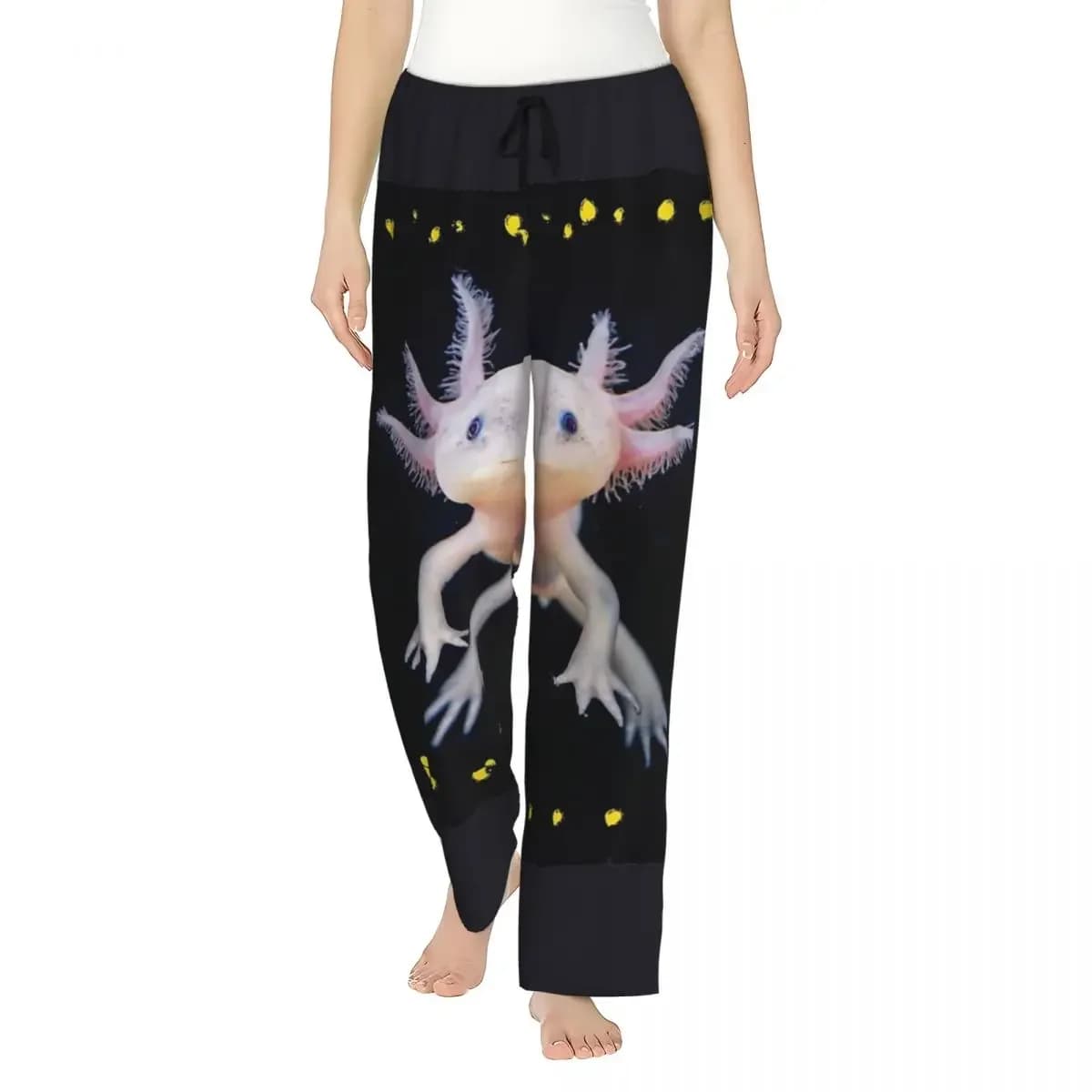 Pantaloni Pigiama Personalizzati da Donna con Motivo Axolotl, Pantaloni per il Relax e il Sonno con Tasche