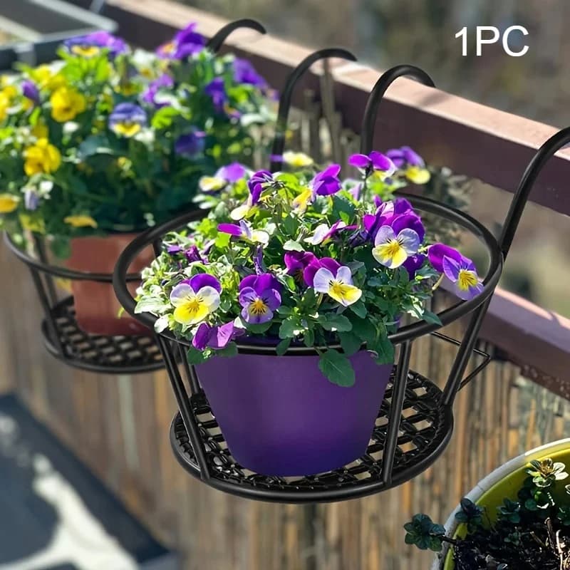 1 pezzo di vasi da fiori sospesi in ferro battuto con ganci, cestino per piante in metallo, staccabile, per balcone