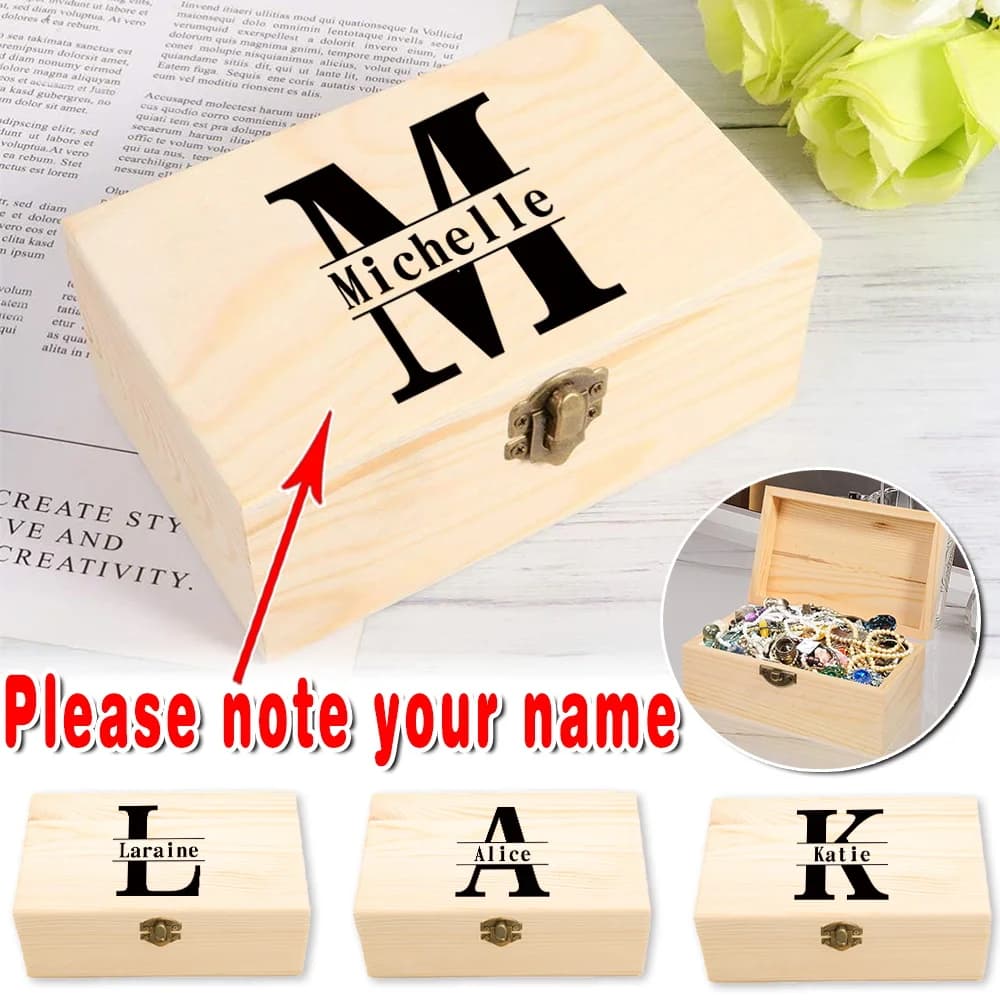 Custom Name Wooden Treasure Baule Jewelry Organizer Storage Box For Memories Durable Travel Decoration Craft Showcase DIY