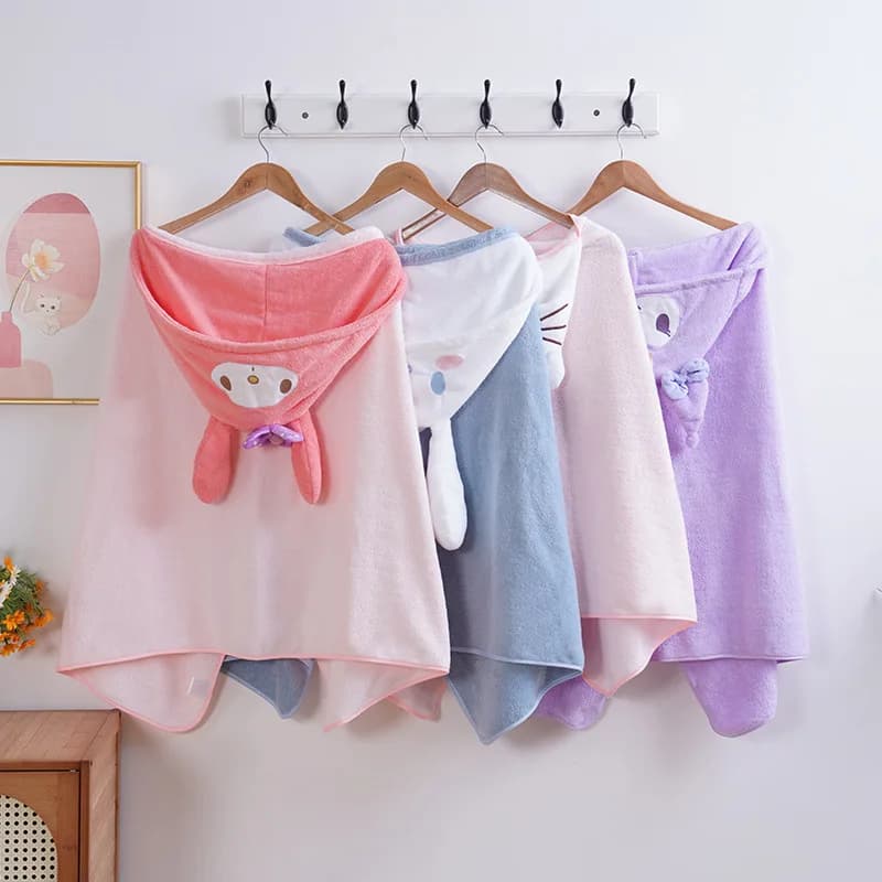 Nuovo Kawaii Coral Fleece Mantello Morbido Autunno Inverno Cartoon Girl Velluto Asciugamano da bagno Pisolino Coperta da tiro Bambini Accappatoio con cappuccio
