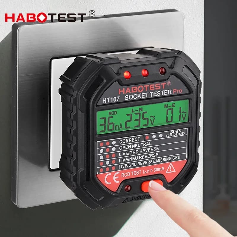 Digital Prese Tester HT107 Pro, Intelligent Voltage Detector with RCD Test 5mA/30mA, Earth/Neutro Polarity Control, EU/US/UK Optional Spin
