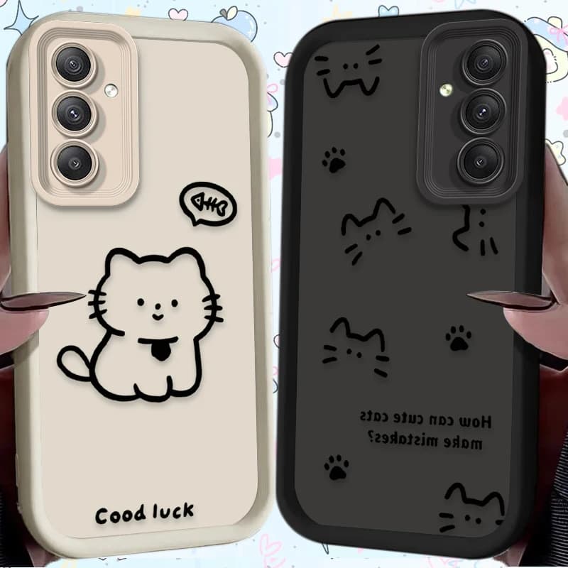 Custodia per telefono opaca con simpatico gatto cartone animato per Samsung Galaxy A54 A05 A05S A34 A53 A33 A23 A13 A52 A52S A32 A22 A12 A71 A51 A31 A50