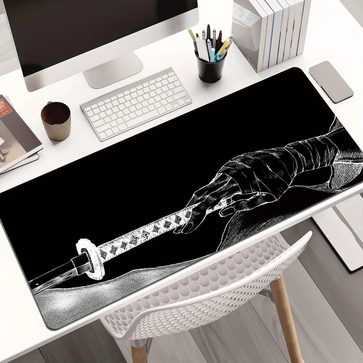 Tappetino per Mouse da Gaming Oversize con Design Katana Samurai, Antiscivolo in Gomma, Grande Tappetino da Scrivania per PC Gamer e Ufficio