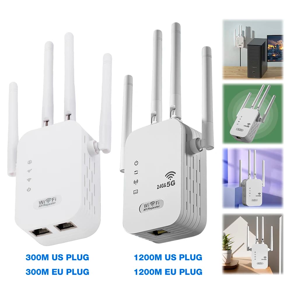 Amplificatore WiFi 1200Mbps, Ripetitore di Rete, Estensore di Portata Gigabit 2.4GHz/5GHz, Router WPS per Rete Domestica