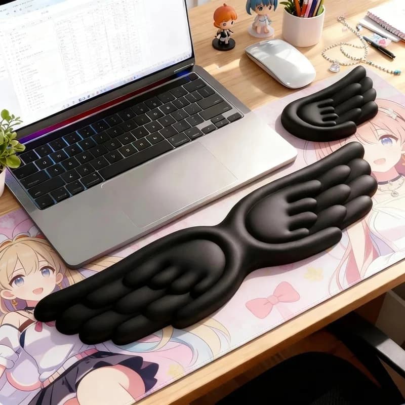 Angel Wings Shaped Keyboard Mouse Wrist Rest Memory Foam Anti-slip Ergonomic Wrist Guard Mouse Keyboard Pad For Computer Laptops