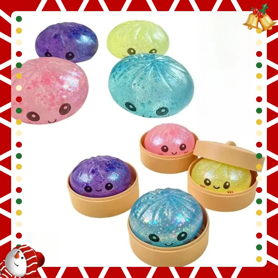 //New Dumpling Squishy with Box Dumplings Sensory Steamer Soft TPR Dough Ball for Decompression Fidget Toy Stress Relief Gift