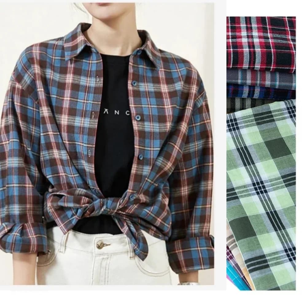 Tessuto scozzese in puro cotone Camicia sottile Abito Manica corta Manica lunga Sciarpa Borsa Scarpe e cappelli Abbigliamento Panno da cucito fai da te al metro