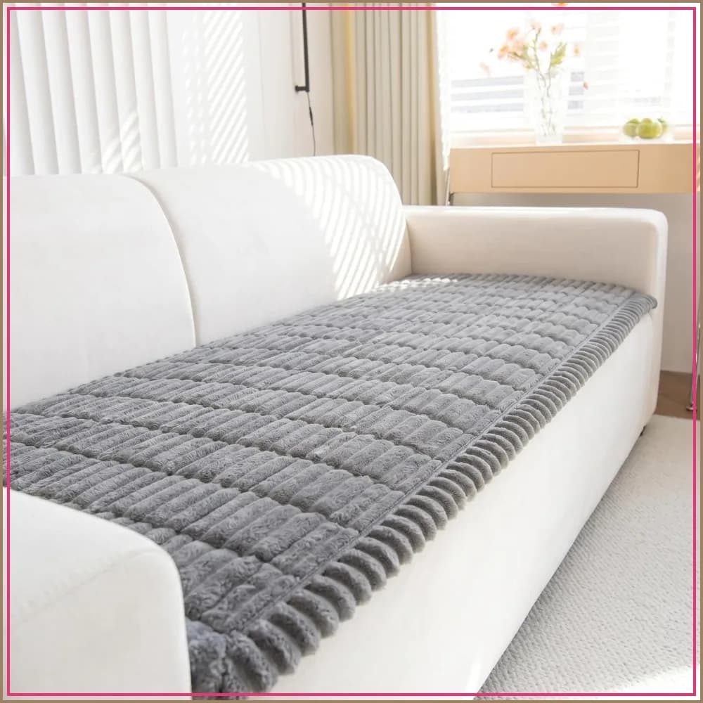 Washable Non Slip Plush Sofa Protectors for Pets, Fuzzy Couch Covers, Pet Friendly, 27.6" x 59", Grey