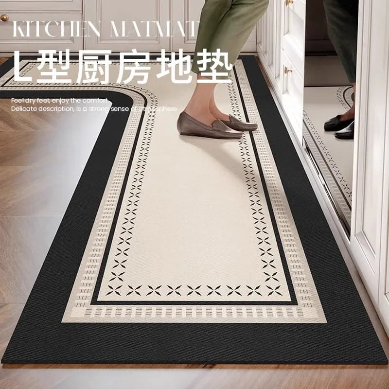 Tappetino da cucina in pelle a forma di L Tappeto moderno leggero di lusso impermeabile a prova di olio in PVC Tappeti lavabili a forma speciale Tapete De Cozinha