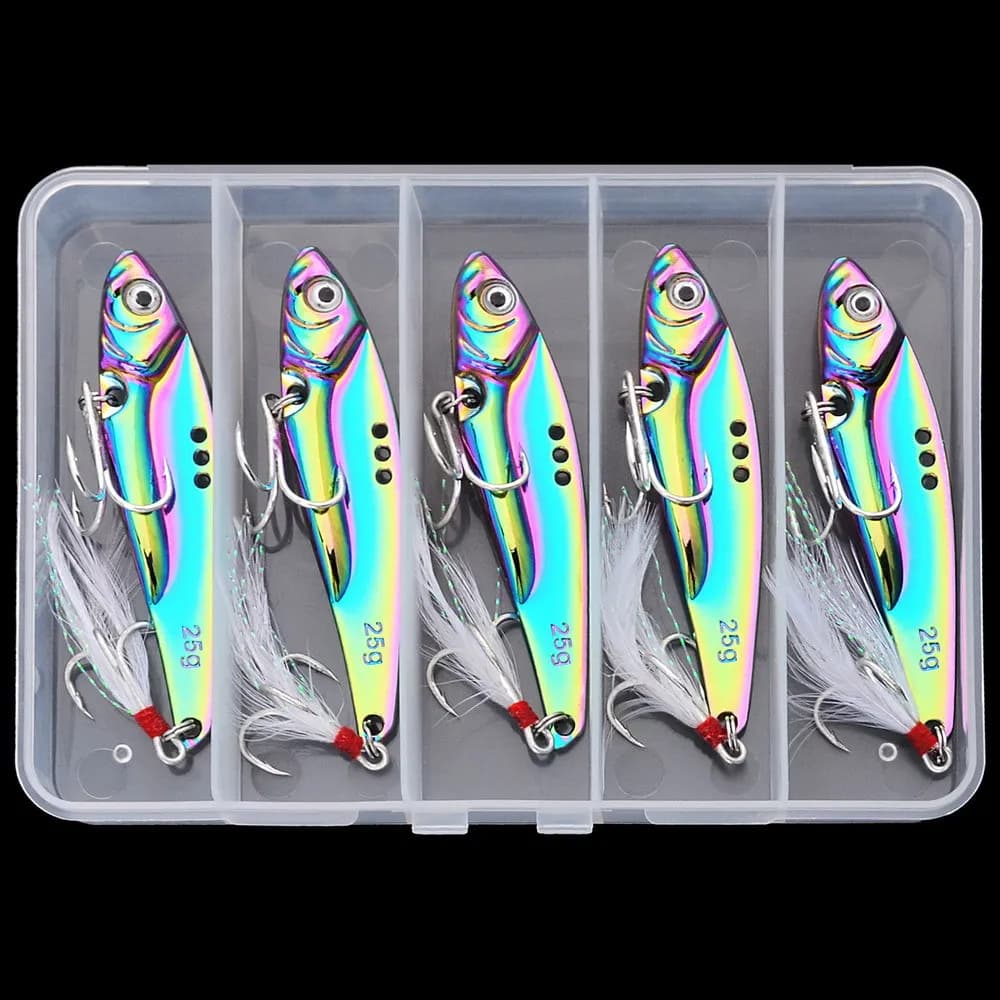 Esca Metallica VIB Colorata per Lanci Lunghi, Esca Vibrante Bionica per Tutte le Strati d'Acqua con Set Scatola in PP, Attrezzatura da Pesca