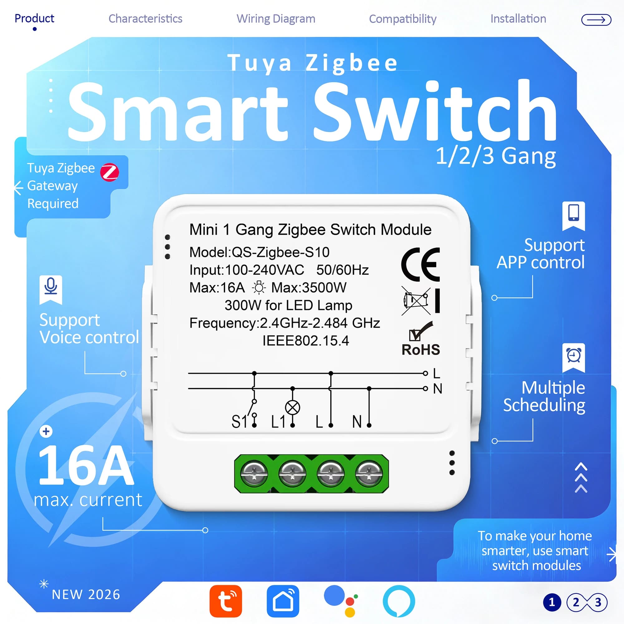 Tuya Zigbee 1-3 Gang Fai-da-te Mini Timer for Domotics Compatible with Alexa Google Home Assistant
