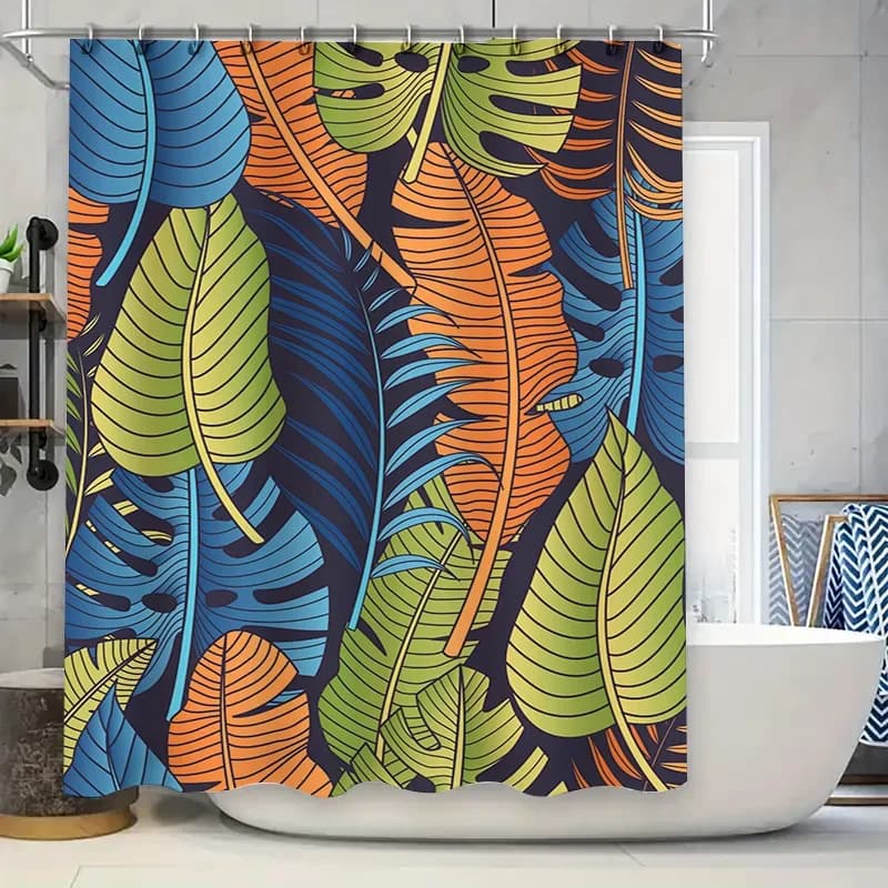 Tenda da doccia con foglie colorate luminose, arredamento moderno per il bagno, per la camera dei bambini o per adulti, tessuto impermeabile con anelli a gancio
