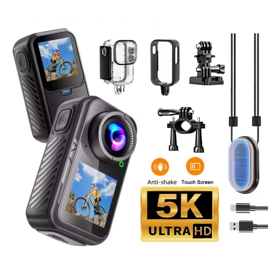 SKIG 5K Mini Telecamera 4K 60FPS WiFi Action Cam Tascabile con Stabilizzazione EIS, Doppio Schermo Touch, Impermeabile, Bodycam Magnetica