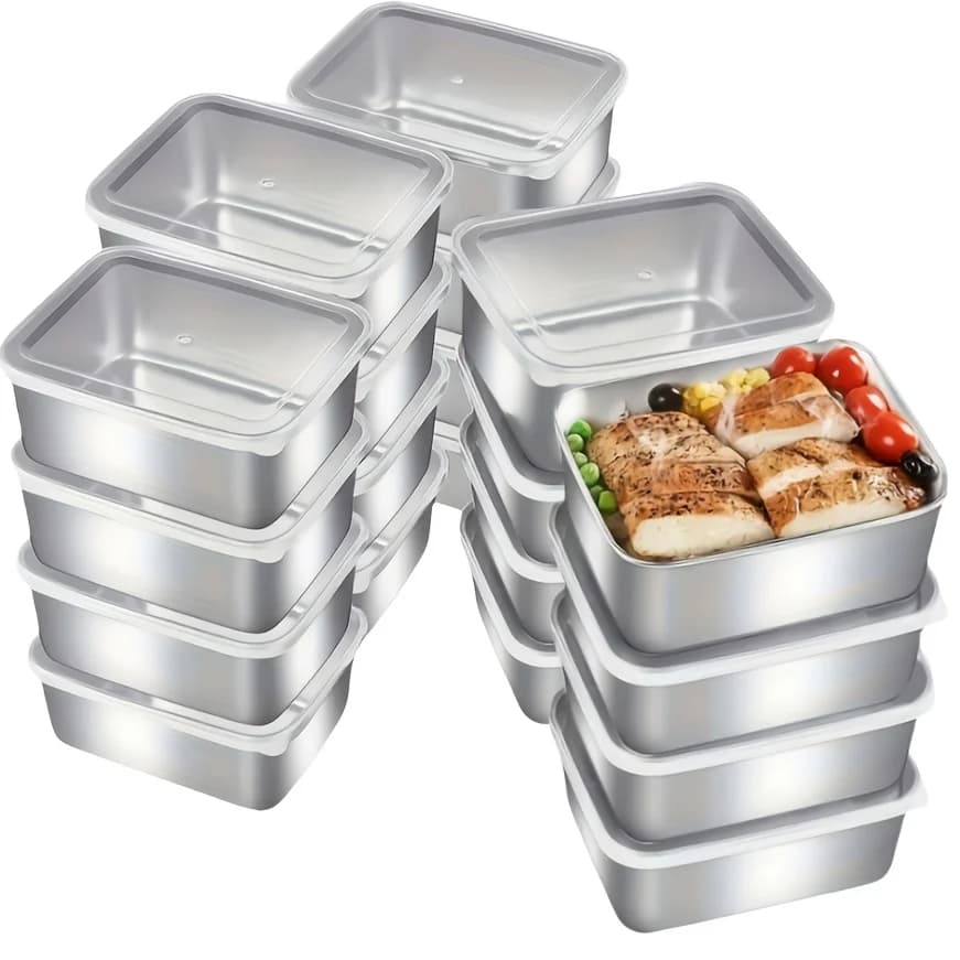 Set di 20 Contenitori per Alimenti in Acciaio Inox, Adatti per Campeggio all'Aperto, Contenitori per Preparazione Pasti, Essenziali per il Campeggio