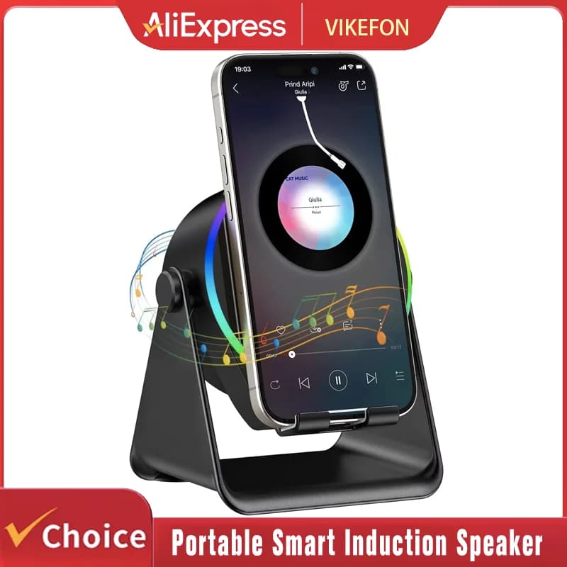 Altoparlante Portatile Smart a Induzione Wireless Bluetooth con Supporto per Telefono, Multifunzionale per Sport all'Aperto, Stereo Universale