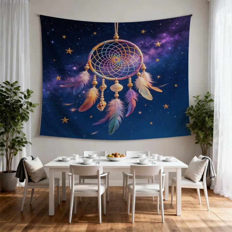 Boho Dreamcatcher Tapestry, Mystical Moon Star Printed Wall Hanging , Art Backdrop Decor for Living Room Bedroom, Aesthetic Gift