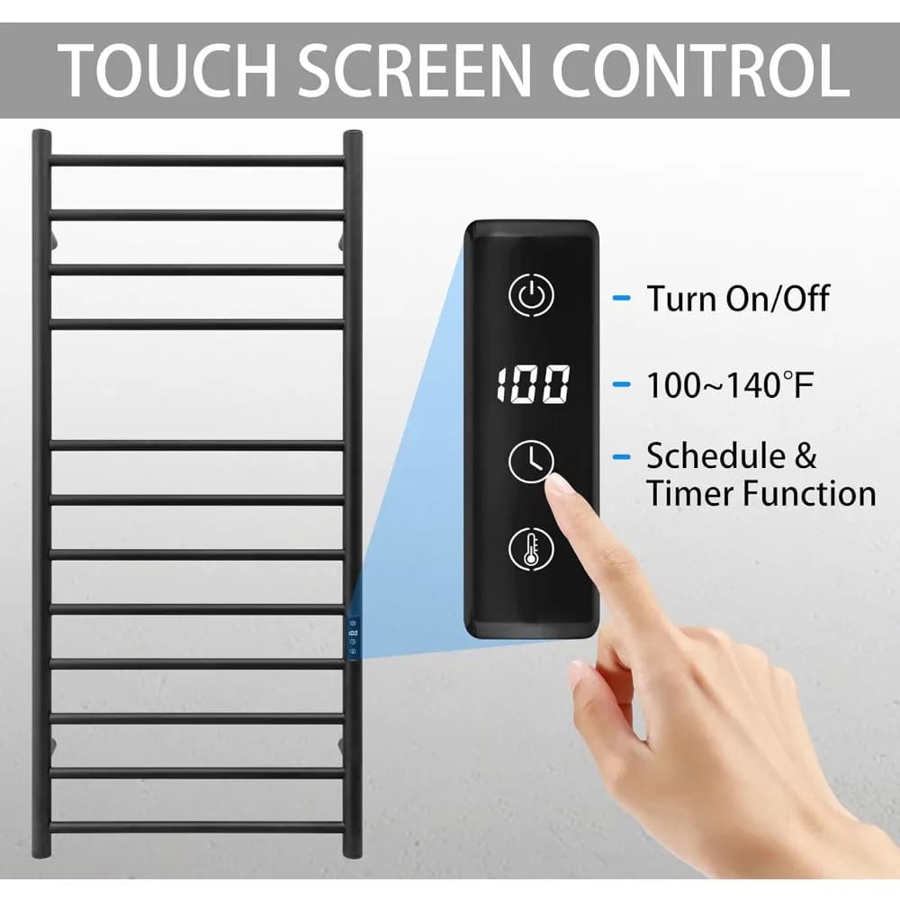 Scaldasalviette Smart WiFi da Parete con Timer e Controllo della Temperatura, 12 Barre in Acciaio Inossidabile