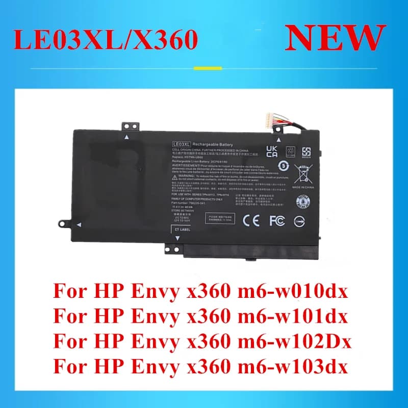 LE03XL Laptop Battery For HP Envy x360 796220-541 796356-005 HSTNN-PB6M HSTNN-UB60 HSTNN-UB6O YB5Q TPN-W113 TPN-W114 TPN-W116