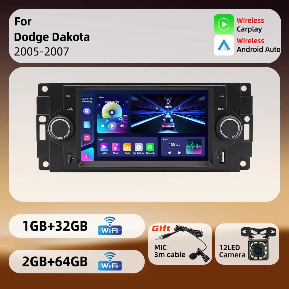 1Din 6.2" Screen Carplay Radio Android Car Multimedia for Dodge Dakota 2005-2007 Stereo Head Unit GPS
