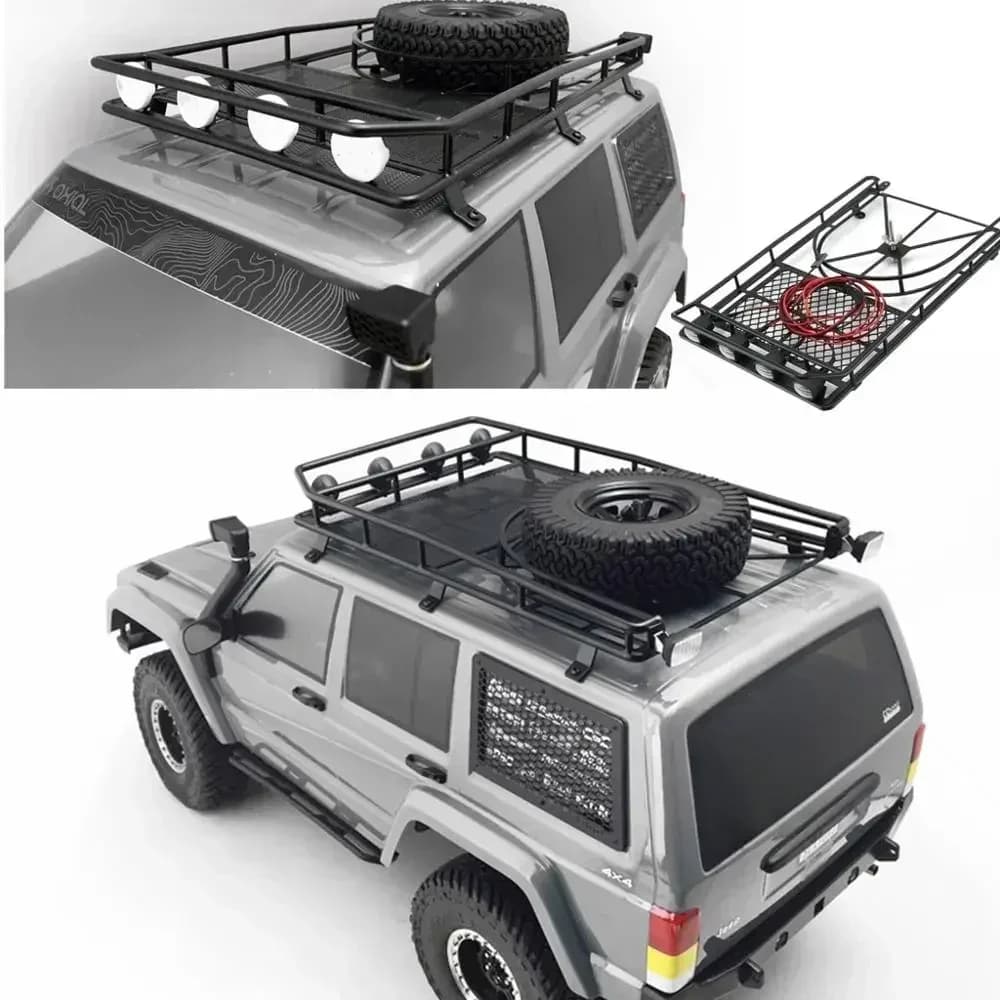 Portapacchi in metallo con luci a LED per RC Rock Crawler 1:10 AXial SCX10 e SCX10 II 90046 D90