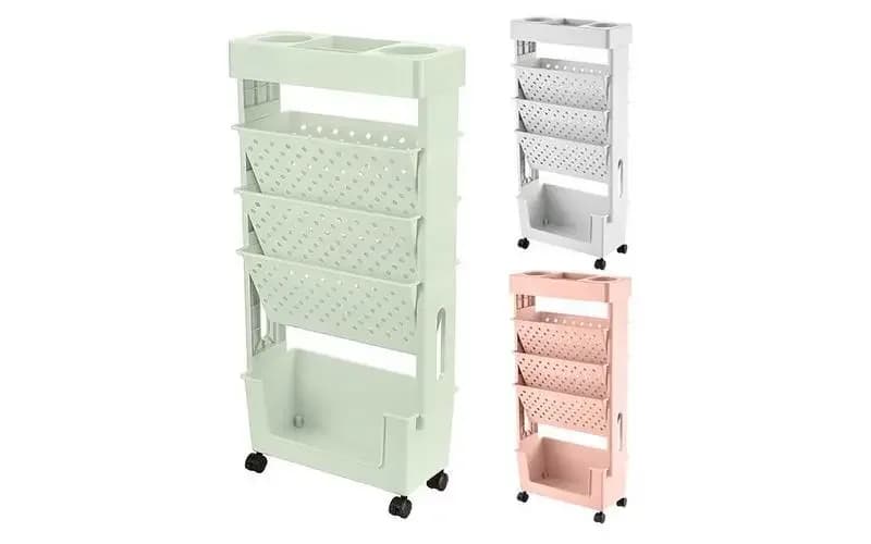 Movable Bookshelf Cart Rotatable Shelf 5 Layers Large Capacity Magazines Storage Bookshelves Portable File Folder Utility Rack