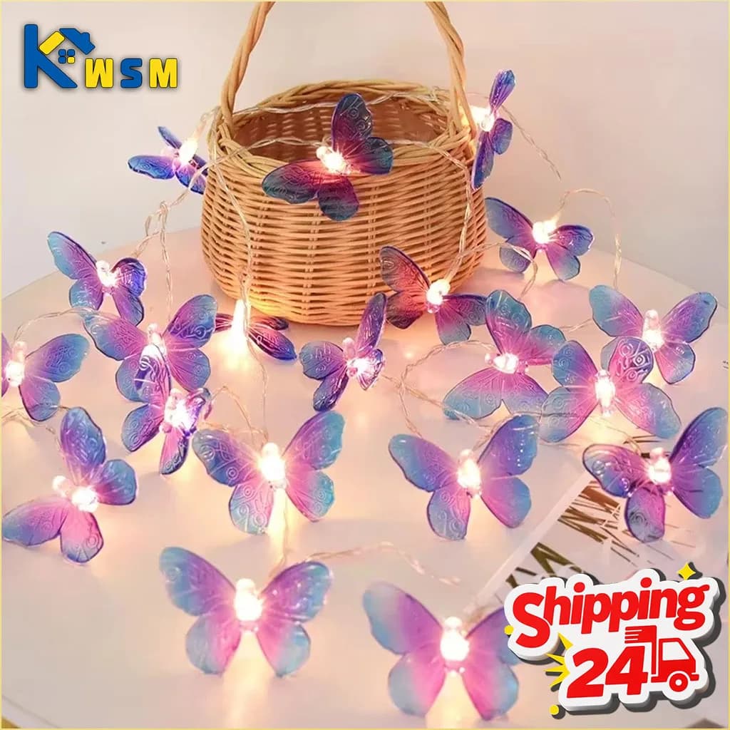 Luci a stringa solari a forma di farfalla, luci fatate a LED per decorazioni da giardino, cortile, interni, campeggio, matrimoni, feste, impermeabili